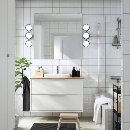 IKEA - HAVBACK/ALSKEN/ORRSJÖN, lavabo dolabı kombinasyonu, beyaz-bambu, 102x49x71 cm