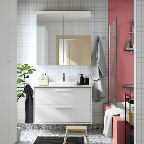 IKEA - HAVBACK/TOLKEN/ORRSJÖN, wash-basin and cabinet, white-white marble effect, 102x49x71 cm