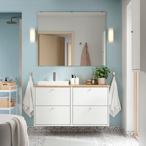 IKEA - HAVBACK/ALSKEN/ORRSJÖN, lavabo dolabı kombinasyonu, beyaz-bambu, 122x49x71 cm