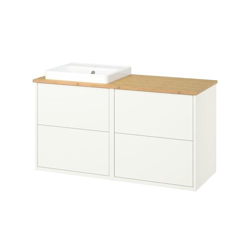 IKEA - HAVBACK/ALSKEN/ORRSJÖN, lavabo dolabı kombinasyonu, beyaz-bambu, 122x49x71 cm