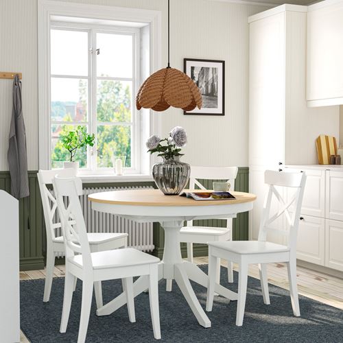 IKEA - ROSENTORP, dining set, Ash veneer white, 4 chairs