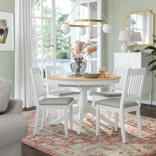 IKEA - ROSENTORP/NASINGE, dining set, Ash veneer white/Tibbleby beige-grey white, 4 chairs
