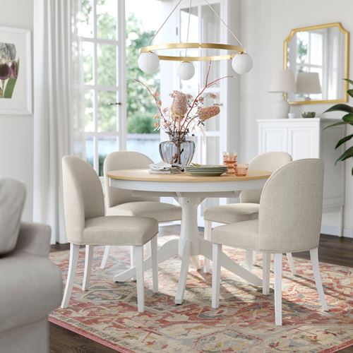 IKEA - ROSENTORP, round dining table, ash veneer/white, 110/155 cm