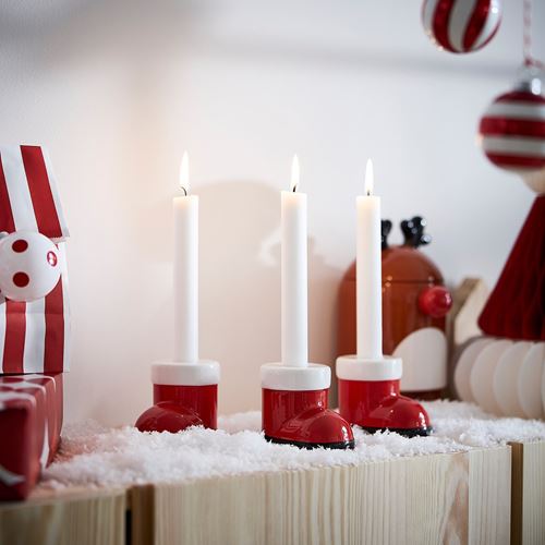 IKEA - VINTERFINT, candlestick, red/white, 7 cm
