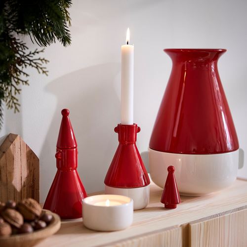 IKEA - VINTERFINT, candlestick/tealight holder, red/white, 22 cm