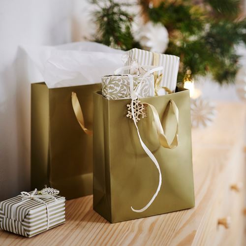 IKEA - VINTERFINT, gift bag, golden colour, 20x26 cm