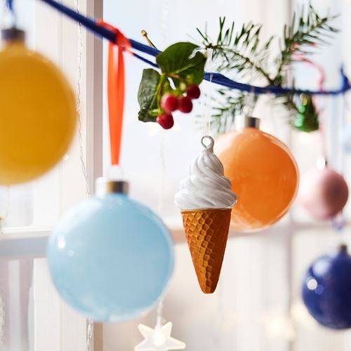 IKEA - VINTERFINT, tree ornament, yellow-white, 11.5 cm