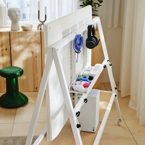 IKEA - YXSTABY, tekerlekli tv standı, beyaz