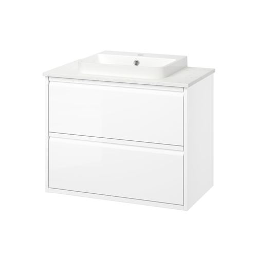 high-gloss white/white marble effect