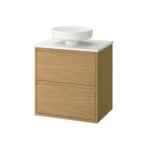 IKEA - ANGSJÖN/TOLKEN/LERSJÖN, wash-basin and cabinet, oak effect-white marble effect, 62x49x79 cm