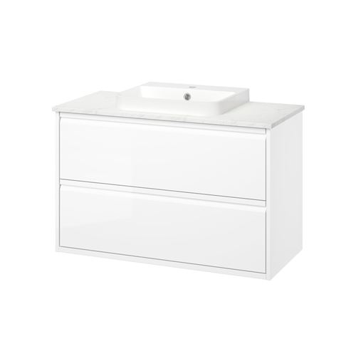 high-gloss white/white marble effect