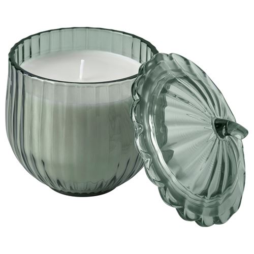 IKEA - SNÖSISKA, scented candle in glass, dark grey-green, 40 hr
