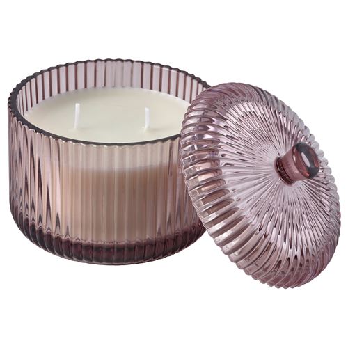 IKEA - SNÖSISKA, scented candle in glass with lid, pale pink, 20 hr