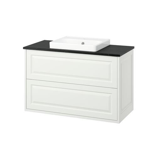 IKEA - TANNFORSEN/TOLKEN/ORRSJÖN, wash-basin and cabinet, white-black marble appearance, 102x49x71 cm