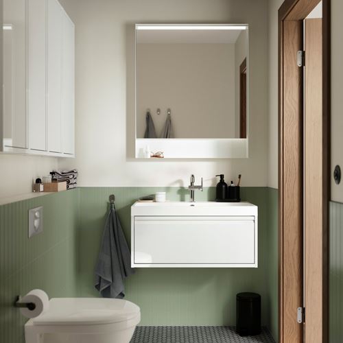 IKEA - ANGSJÖN/BACKSJÖN, wash-basin and cabinet, high gloss white, 80x48x39 cm