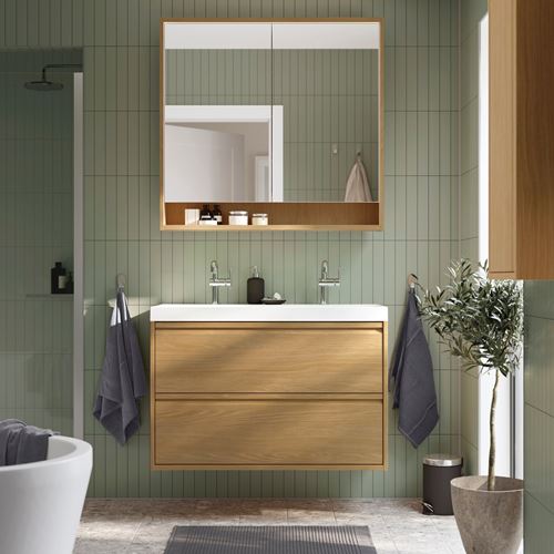 IKEA - ANGSJÖN/BACKSJÖN, wash-basin and cabinet, oak effect, 100x48x69 cm