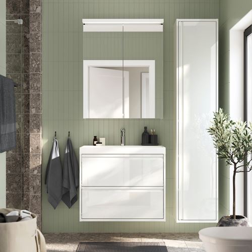 IKEA - ANGSJÖN/BACKSJÖN, wash-basin and cabinet, high gloss white, 80x48x69 cm
