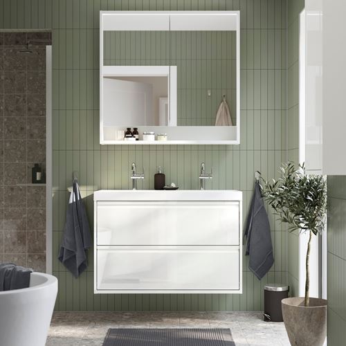 IKEA - ANGSJÖN/BACKSJÖN, wash-basin and cabinet, high gloss white, 100x48x69 cm