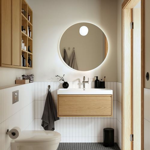 IKEA - ANGSJÖN/BACKSJÖN, wash-basin and cabinet, oak effect, 80x48x39 cm
