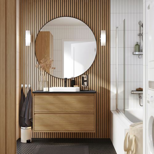 IKEA - ANGSJÖN/TOLKEN/BACKSJÖN, wash-basin and cabinet, oak effect-black marble effect, 102x49x71 cm
