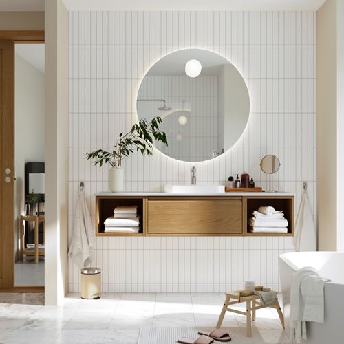 IKEA - ANGSJÖN/TOLKEN/BACKSJÖN, lavabo dolabı kombinasyonu, meşe görünümlü-beyaz mermer görünüm, 162x49x41 cm