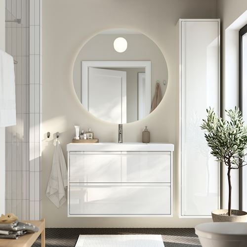 IKEA - ANGSJÖN/ORRSJÖN, wash-basin and cabinet, high gloss white, 102x49x69 cm
