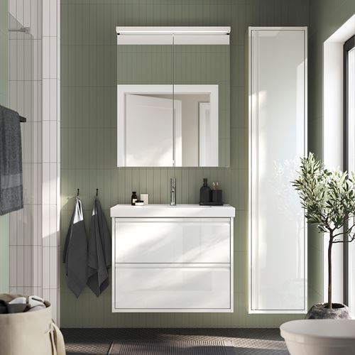 IKEA - ANGSJÖN/ORRSJÖN, wash-basin and cabinet, high gloss white, 82x49x69 cm