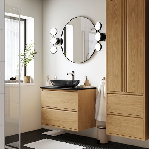 IKEA - ANGSJÖN/TOLKEN/OXMYREN, wash-basin and cabinet, oak effect-black marble effect, 82x49x77 cm