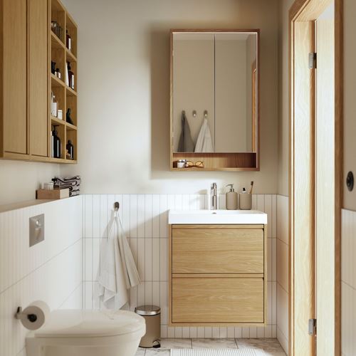 IKEA - ANGSJÖN/BACKSJÖN, wash-basin and cabinet, oak effect, 60x48x69 cm