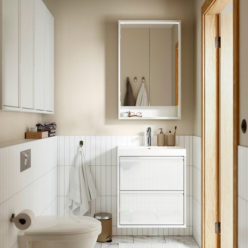 IKEA - ANGSJÖN/BACKSJÖN, wash-basin and cabinet, high gloss white, 60x48x69 cm
