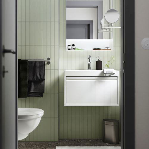 IKEA - ANGSJÖN/BACKSJÖN, wash-basin and cabinet, high gloss white, 60x48x39 cm