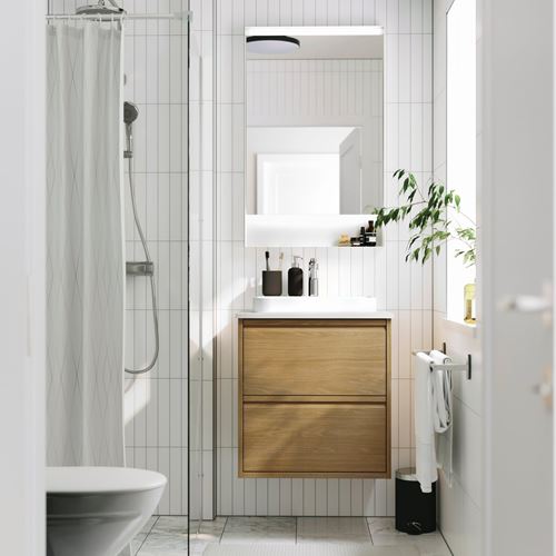IKEA - ANGSJÖN/TOLKEN/BACKSJÖN, wash-basin and cabinet, oak effect-white marble effect, 62x49x71 cm