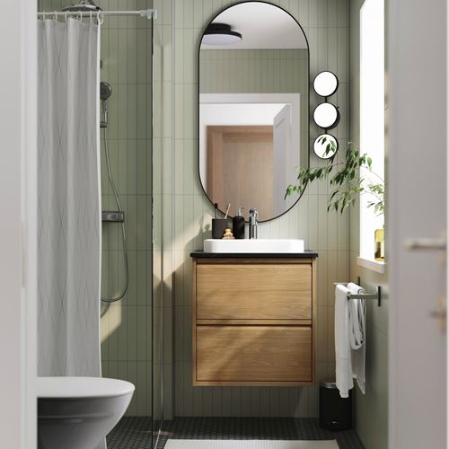 IKEA - ANGSJÖN/TOLKEN/BACKSJÖN, wash-basin and cabinet, oak effect-black marble effect, 62x49x71 cm