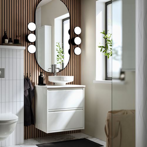 IKEA - ANGSJÖN/TOLKEN/LERSJÖN, wash-basin and cabinet, high-gloss white/white marble effect, 62x49x79 cm
