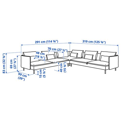 IKEA - SÖDERHAMN, 6'lı yataklı köşe kanepe, fridtuna açık bej