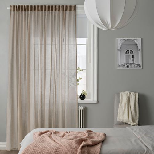 IKEA - HALLEBRACKA, sheer curtains, light beige, 300x300 cm