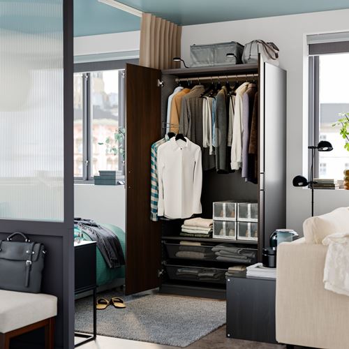 IKEA - PAX/STORKLINTA, PAX wardrobe, dark grey-dark brown stained oak effect, 100x60x201 cm