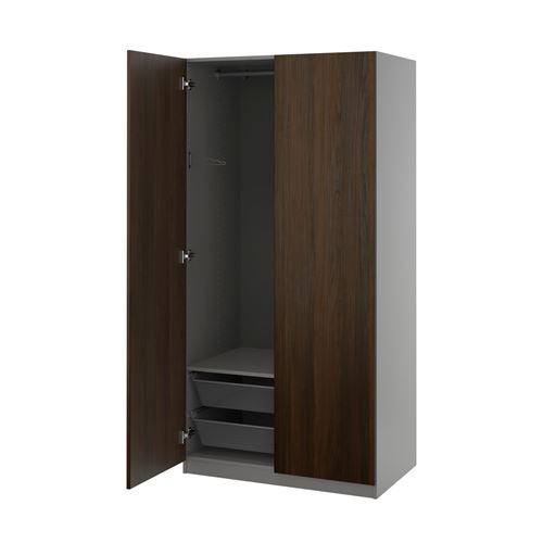 IKEA - PAX/STORKLINTA, PAX wardrobe, dark grey-dark brown stained oak effect, 100x60x201 cm