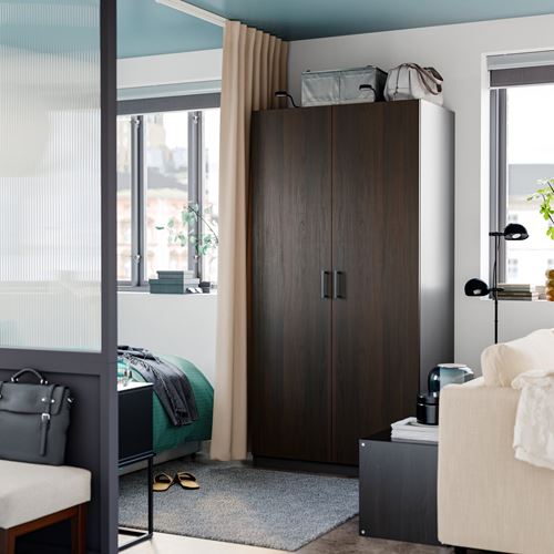 IKEA - PAX/STORKLINTA, PAX wardrobe, dark grey-dark brown stained oak effect, 100x60x201 cm