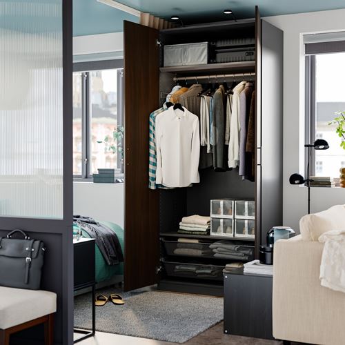 IKEA - PAX/STORKLINTA, PAX wardrobe, dark grey-dark brown stained oak effect, 100x60x236 cm
