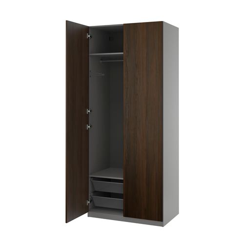 IKEA - PAX/STORKLINTA, PAX wardrobe, dark grey-dark brown stained oak effect, 100x60x236 cm