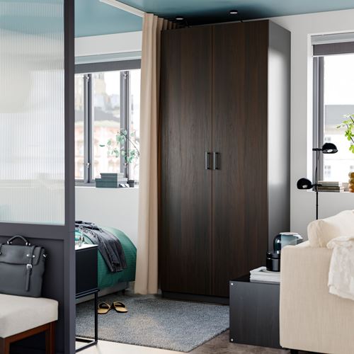 IKEA - PAX/STORKLINTA, PAX wardrobe, dark grey-dark brown stained oak effect, 100x60x236 cm