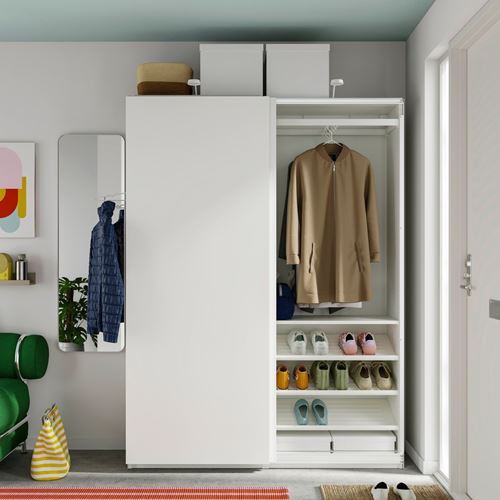IKEA - PAX/HASVIK, PAX sürgü kapaklı gardırop, beyaz-beyaz, 150x43x201 cm