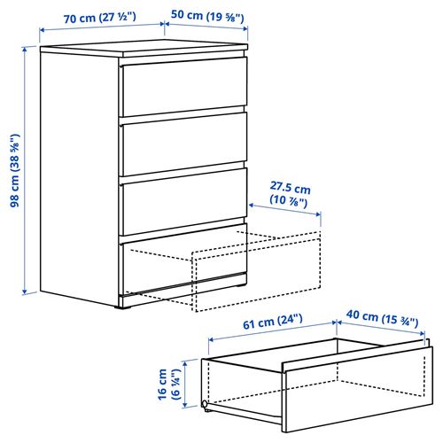 IKEA - STORKLINTA, 4 çekmeceli şifonyer, beyaz, 70x50x98 cm