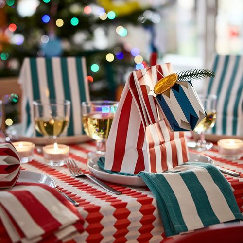 IKEA - VINTERFINT, gift wrap, red/turquoise, 15x30 cm