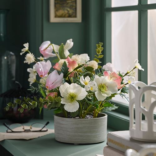 IKEA - FEJKA, artificial potted plant with pot, pink/white, 15 cm