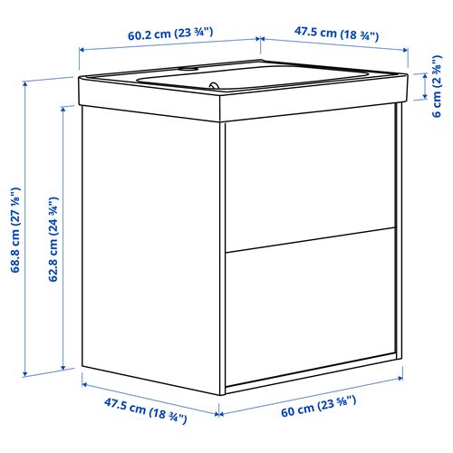 IKEA - ANGSJÖN/BACKSJÖN, wash-basin and cabinet, oak effect, 60x48x69 cm