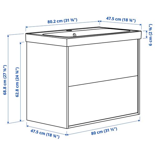 IKEA - ANGSJÖN/BACKSJÖN, wash-basin and cabinet, high gloss white, 80x48x69 cm