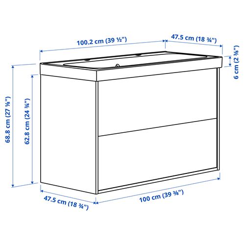 IKEA - ANGSJÖN/BACKSJÖN, wash-basin and cabinet, oak effect, 100x48x69 cm