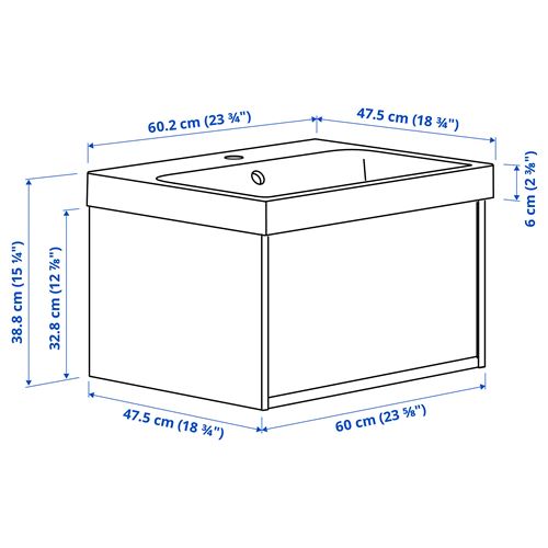 IKEA - ANGSJÖN/BACKSJÖN, wash-basin and cabinet, oak effect, 60x48x39 cm